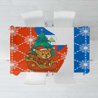Nicaragua Christmas Tablecloth with Jaguar in Sleigh Christmas Tree Snowflakes and Flag Colors Design - Wonder Print Shop