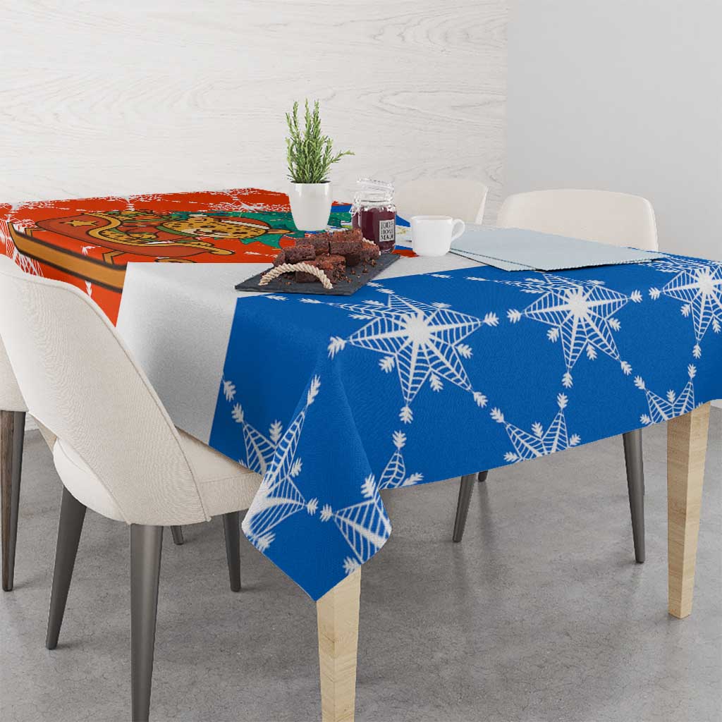 Nicaragua Christmas Tablecloth with Jaguar in Sleigh Christmas Tree Snowflakes and Flag Colors Design - Wonder Print Shop