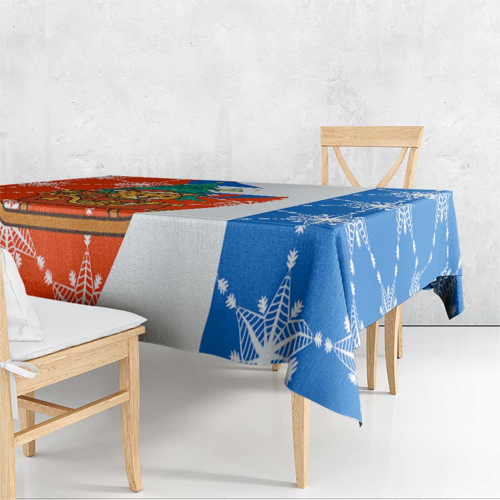 Nicaragua Christmas Tablecloth with Jaguar in Sleigh Christmas Tree Snowflakes and Flag Colors Design - Wonder Print Shop