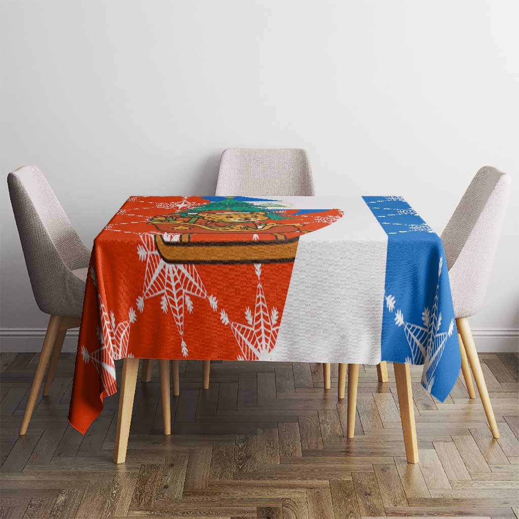 Nicaragua Christmas Tablecloth with Jaguar in Sleigh Christmas Tree Snowflakes and Flag Colors Design - Wonder Print Shop