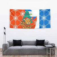 Nicaragua Christmas Tapestry with Jaguar in Sleigh Christmas Tree Snowflakes and Flag Colors Design - Wonder Print Shop