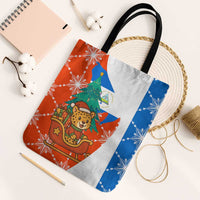 Nicaragua Christmas Tote Bag with Jaguar in Sleigh Christmas Tree Snowflakes and Flag Colors Design - Wonder Print Shop