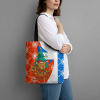 Nicaragua Christmas Tote Bag with Jaguar in Sleigh Christmas Tree Snowflakes and Flag Colors Design - Wonder Print Shop