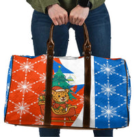 Nicaragua Christmas Travel Bag with Jaguar in Sleigh Christmas Tree Snowflakes and Flag Colors Design - Wonder Print Shop