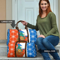 Nicaragua Christmas Travel Bag with Jaguar in Sleigh Christmas Tree Snowflakes and Flag Colors Design - Wonder Print Shop