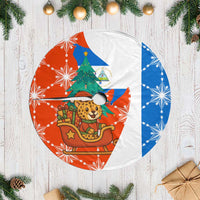 Nicaragua Christmas Tree Skirt with Jaguar in Sleigh Christmas Tree Snowflakes and Flag Colors Design - Wonder Print Shop