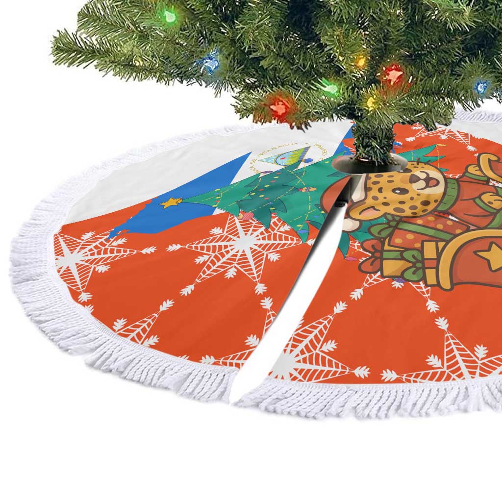 Nicaragua Christmas Tree Skirt with Jaguar in Sleigh Christmas Tree Snowflakes and Flag Colors Design - Wonder Print Shop