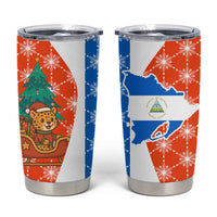 Nicaragua Christmas Tumbler Cup with Jaguar in Sleigh Christmas Tree Snowflakes and Flag Colors Design - Wonder Print Shop