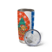 Nicaragua Christmas Tumbler Cup with Jaguar in Sleigh Christmas Tree Snowflakes and Flag Colors Design - Wonder Print Shop
