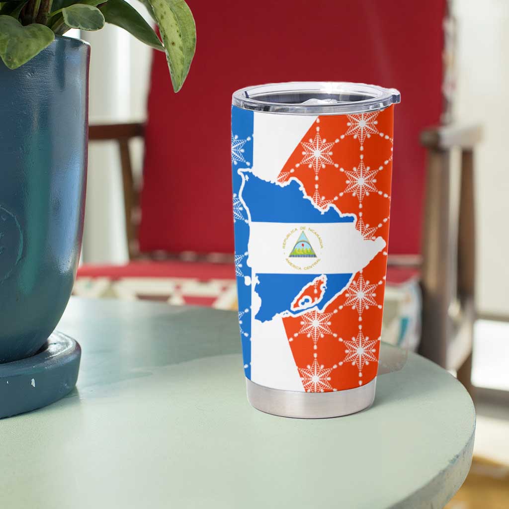 Nicaragua Christmas Tumbler Cup with Jaguar in Sleigh Christmas Tree Snowflakes and Flag Colors Design - Wonder Print Shop