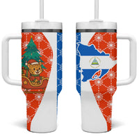 Nicaragua Christmas Tumbler With Handle with Jaguar in Sleigh Christmas Tree Snowflakes and Flag Colors Design - Wonder Print Shop
