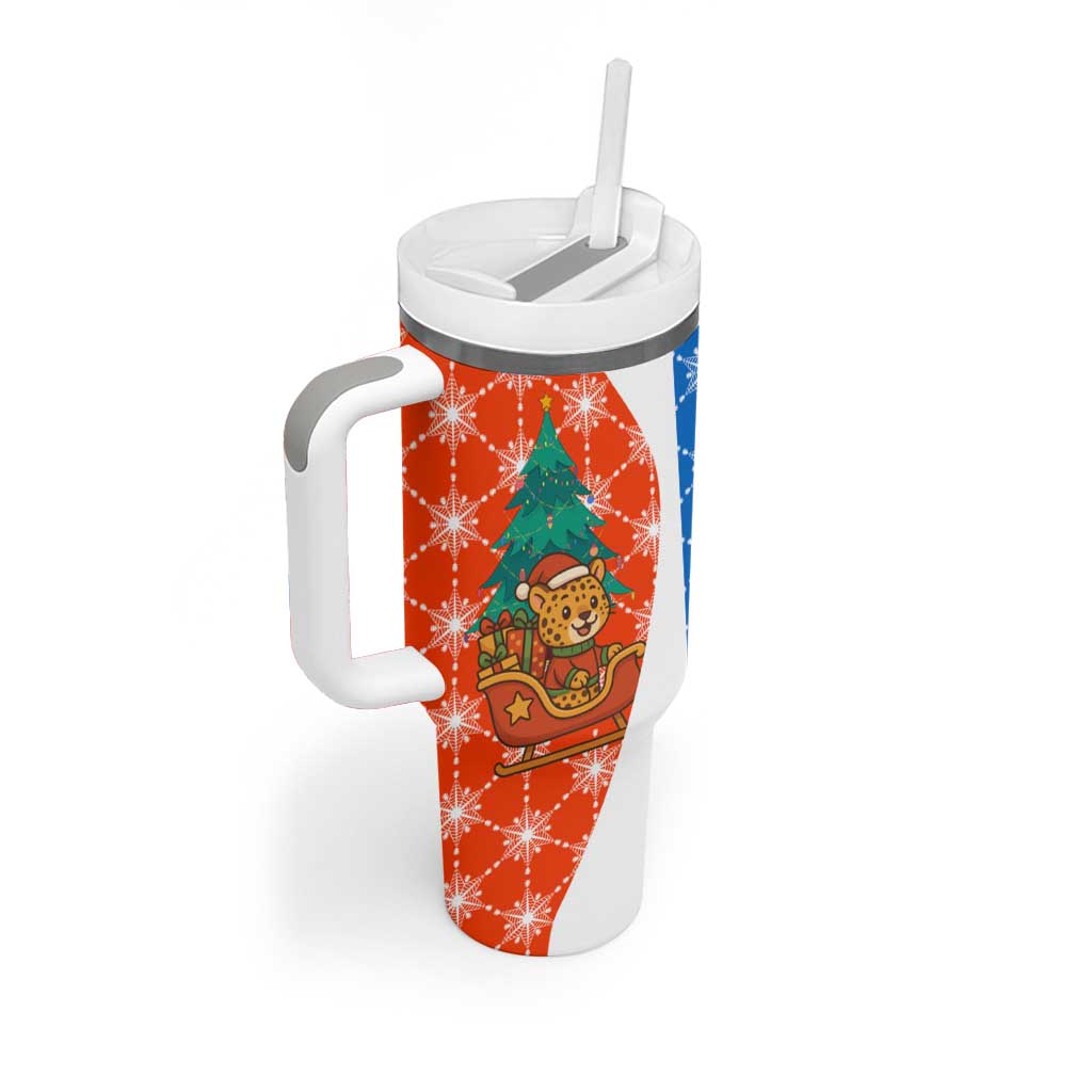 Nicaragua Christmas Tumbler With Handle with Jaguar in Sleigh Christmas Tree Snowflakes and Flag Colors Design - Wonder Print Shop