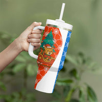 Nicaragua Christmas Tumbler With Handle with Jaguar in Sleigh Christmas Tree Snowflakes and Flag Colors Design - Wonder Print Shop