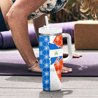 Nicaragua Christmas Tumbler With Handle with Jaguar in Sleigh Christmas Tree Snowflakes and Flag Colors Design - Wonder Print Shop