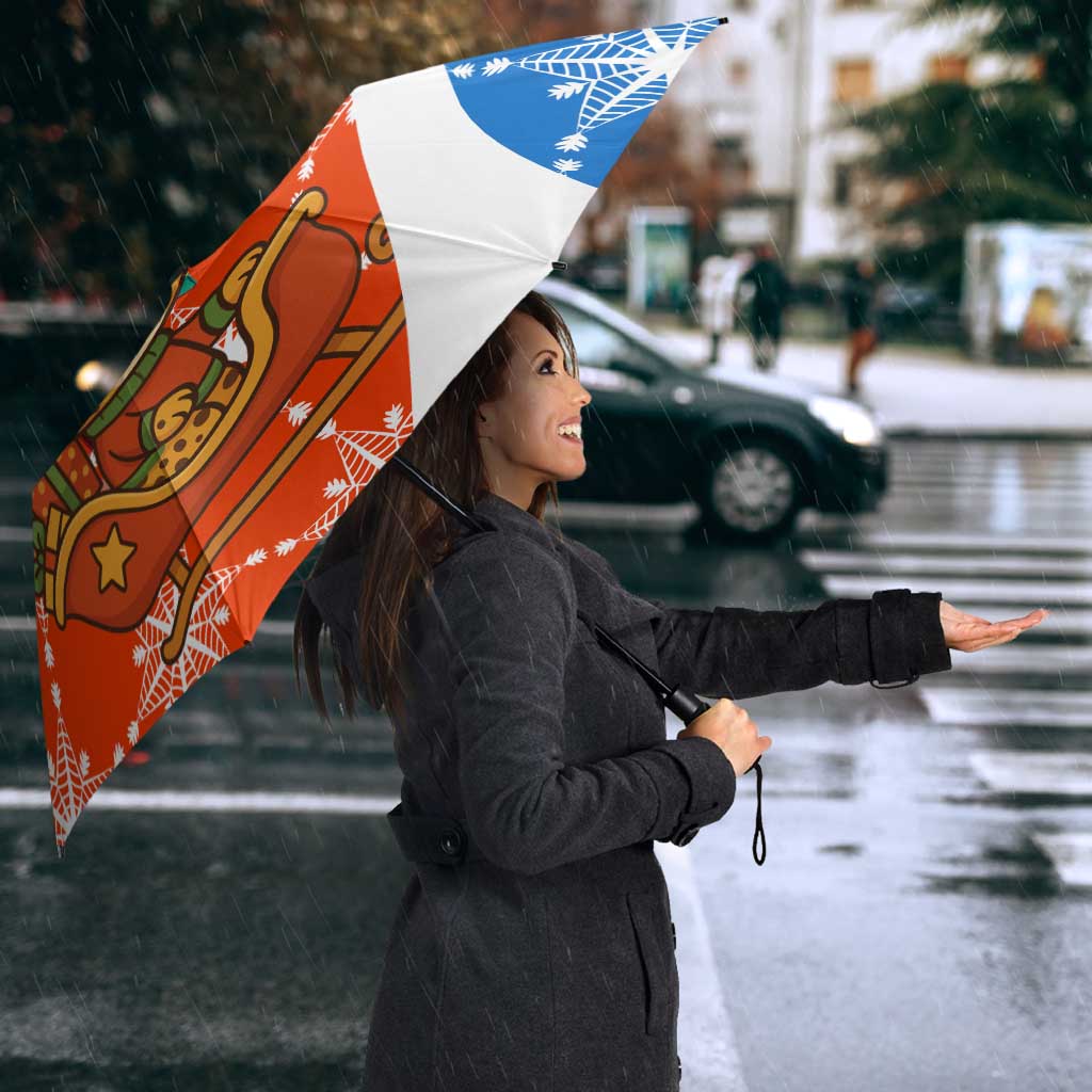 Nicaragua Christmas Umbrella with Jaguar in Sleigh Christmas Tree Snowflakes and Flag Colors Design - Wonder Print Shop