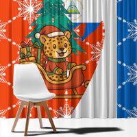 Nicaragua Christmas Window Curtain with Jaguar in Sleigh Christmas Tree Snowflakes and Flag Colors Design - Wonder Print Shop