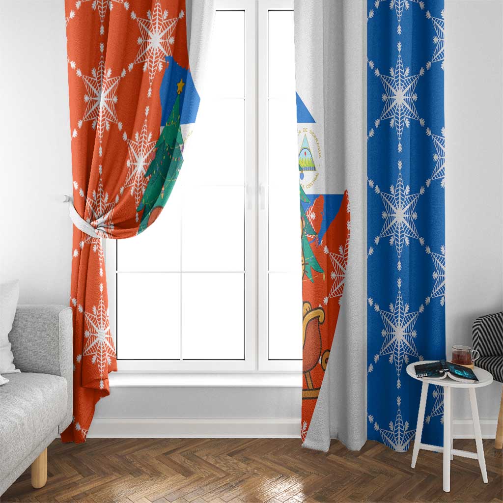 Nicaragua Christmas Window Curtain with Jaguar in Sleigh Christmas Tree Snowflakes and Flag Colors Design - Wonder Print Shop