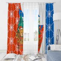 Nicaragua Christmas Window Curtain with Jaguar in Sleigh Christmas Tree Snowflakes and Flag Colors Design - Wonder Print Shop