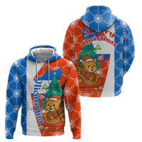 Nicaragua Christmas Zip Hoodie with Jaguar in Sleigh Christmas Tree Snowflakes and Flag Colors Design - Wonder Print Shop