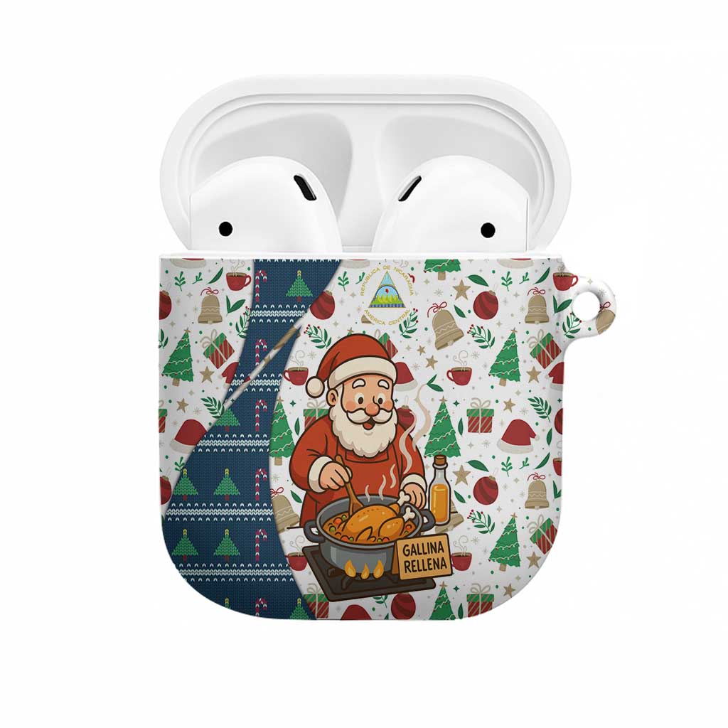 Nicaragua Christmas AirPods Case with Santa Cooking Gallina Rellena Tree Flag and Festive Icons Design - Wonder Print Shop