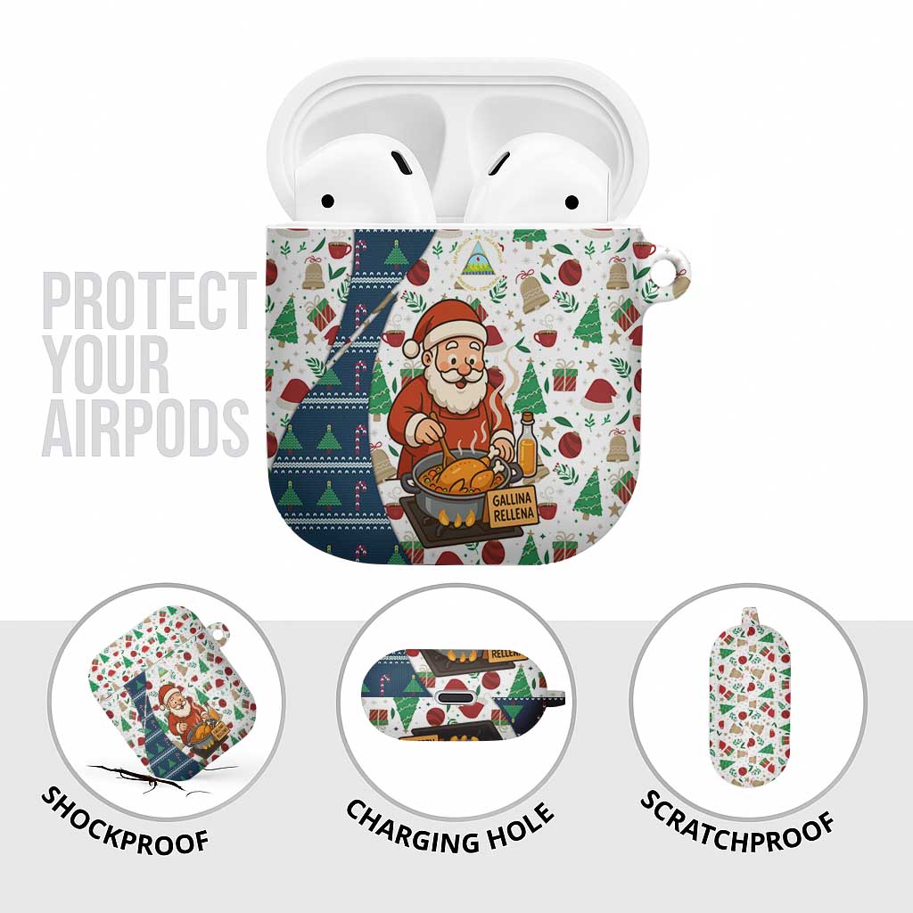 Nicaragua Christmas AirPods Case with Santa Cooking Gallina Rellena Tree Flag and Festive Icons Design - Wonder Print Shop