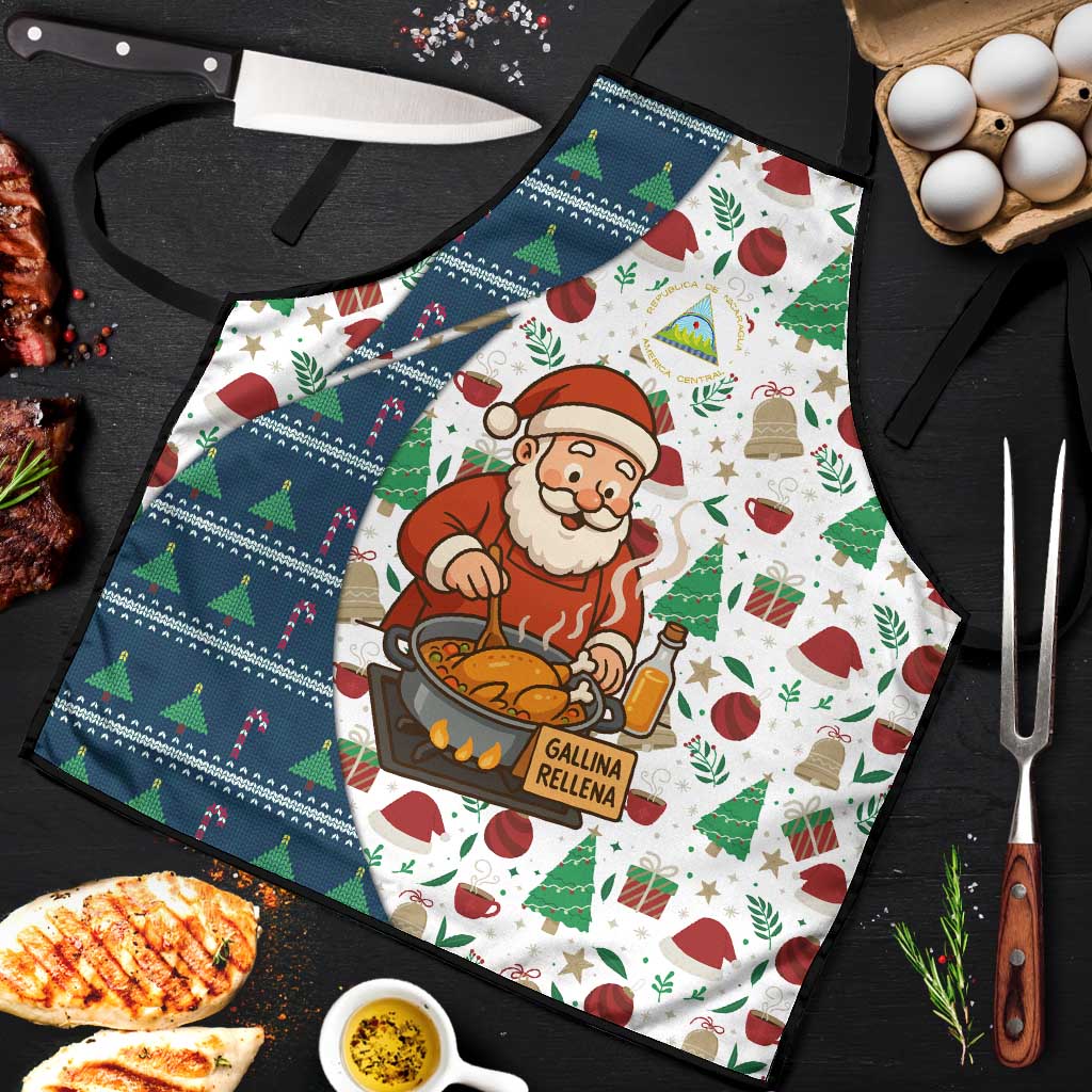 Nicaragua Christmas Apron with Santa Cooking Gallina Rellena Tree Flag and Festive Icons Design - Wonder Print Shop