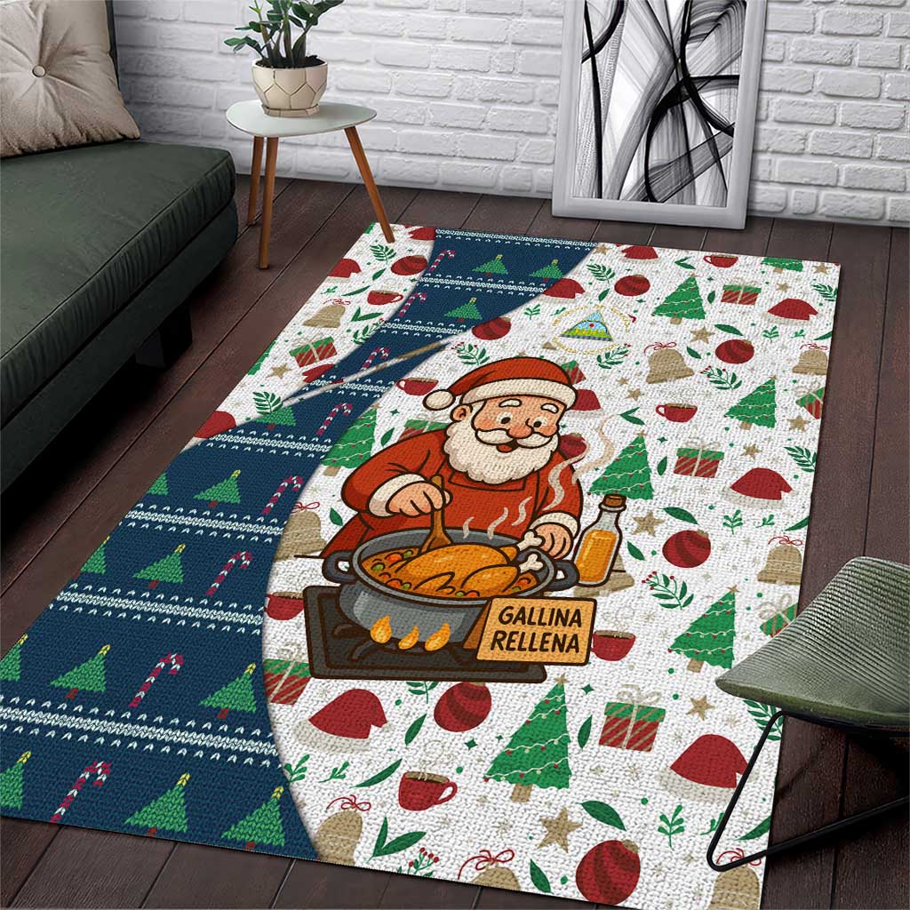 Nicaragua Christmas Area Rug with Santa Cooking Gallina Rellena Tree Flag and Festive Icons Design - Wonder Print Shop