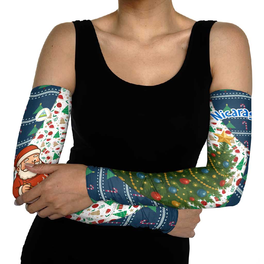 Nicaragua Christmas Arm Sleeves with Santa Cooking Gallina Rellena Tree Flag and Festive Icons Design - Wonder Print Shop