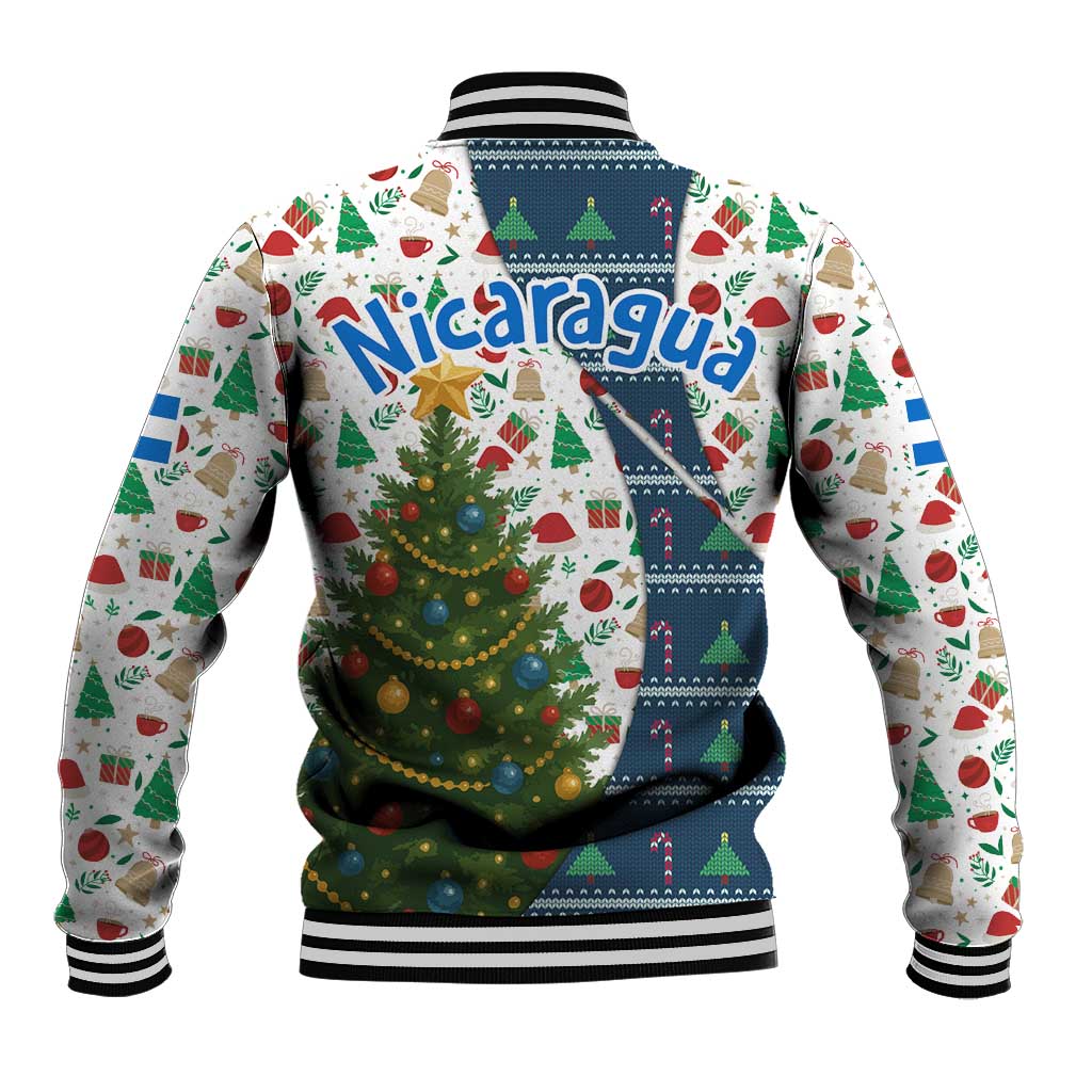 Nicaragua Christmas Baseball Jacket with Santa Cooking Gallina Rellena Tree Flag and Festive Icons Design - Wonder Print Shop