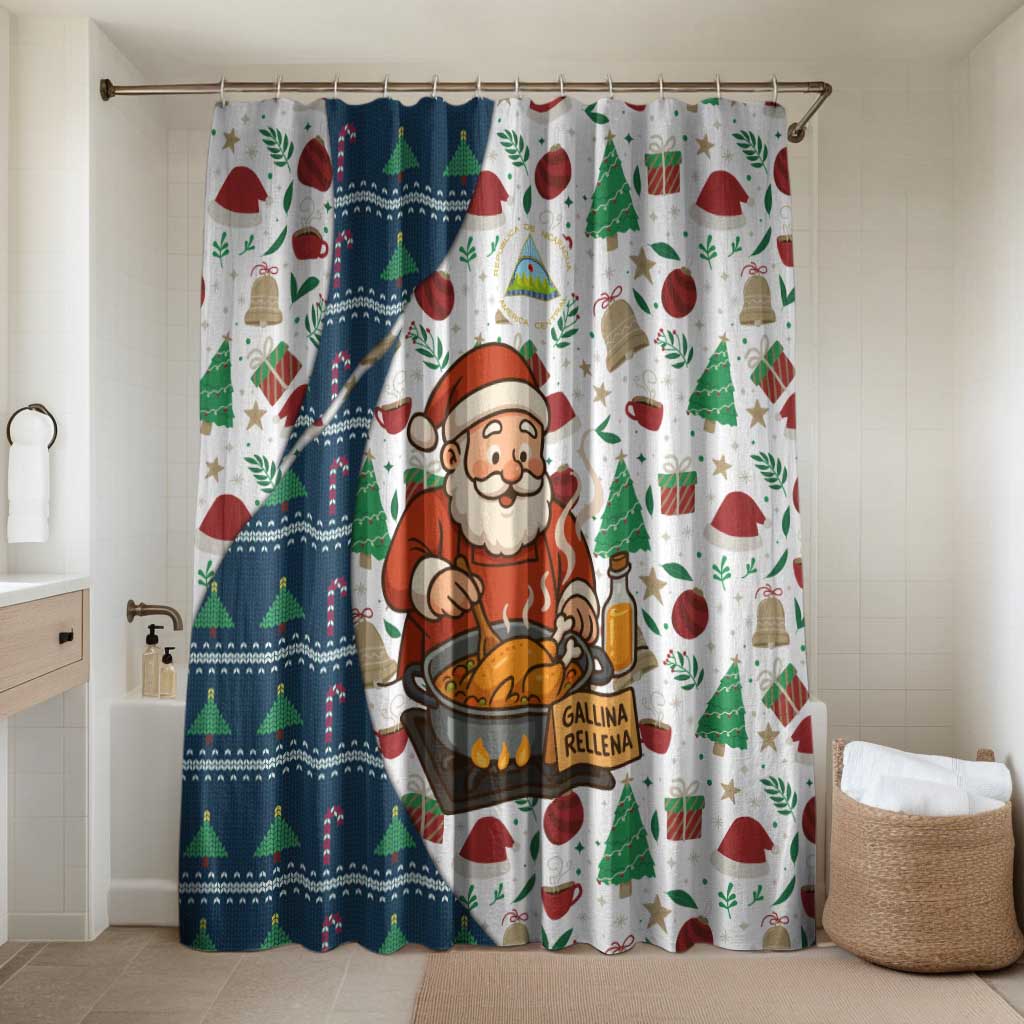 Nicaragua Christmas Bathroom Set with Santa Cooking Gallina Rellena Tree Flag and Festive Icons Design - Wonder Print Shop