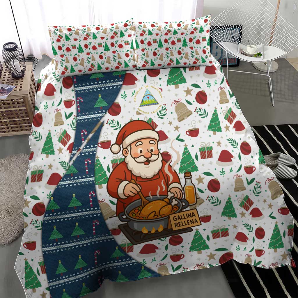 Nicaragua Christmas Bedding Set with Santa Cooking Gallina Rellena Tree Flag and Festive Icons Design - Wonder Print Shop