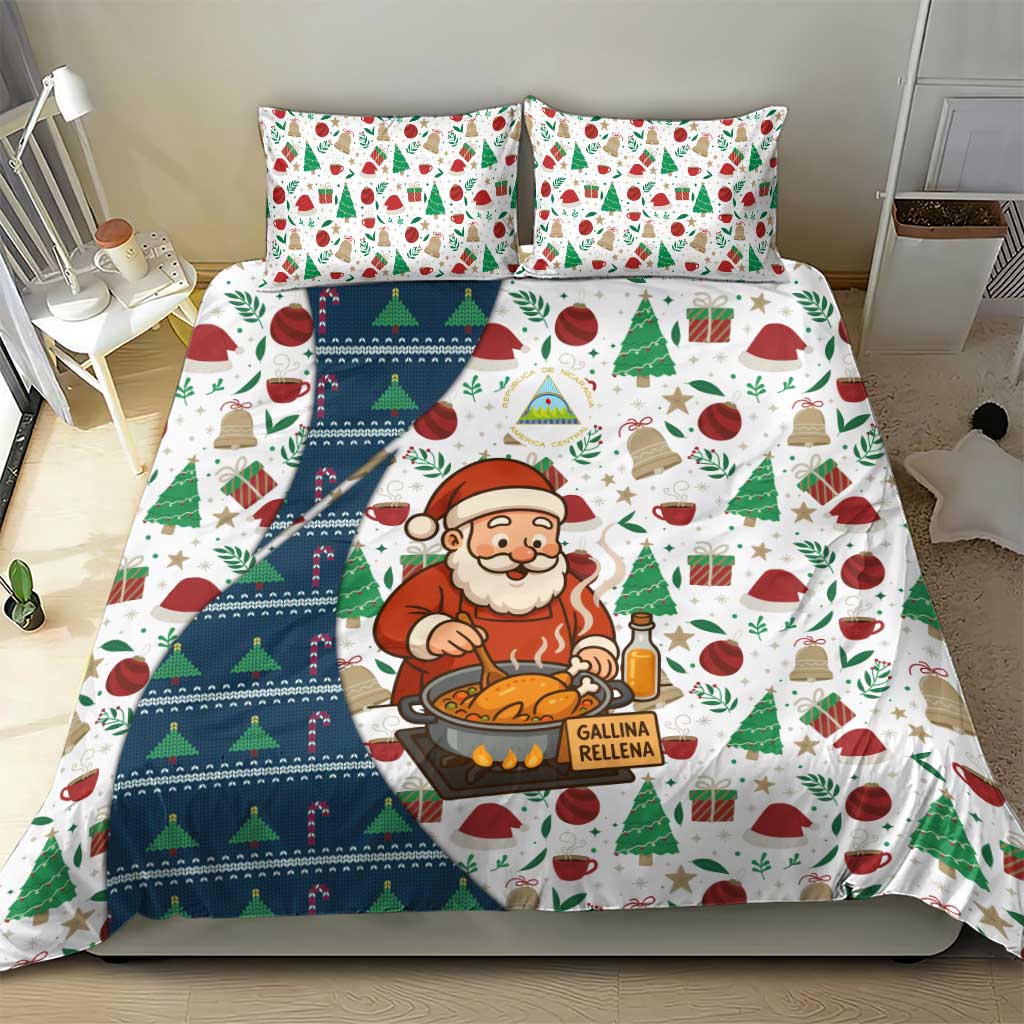 Nicaragua Christmas Bedding Set with Santa Cooking Gallina Rellena Tree Flag and Festive Icons Design - Wonder Print Shop