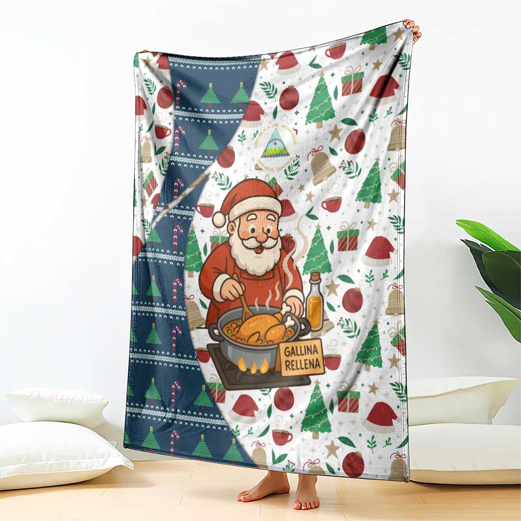 Nicaragua Christmas Blanket with Santa Cooking Gallina Rellena Tree Flag and Festive Icons Design - Wonder Print Shop