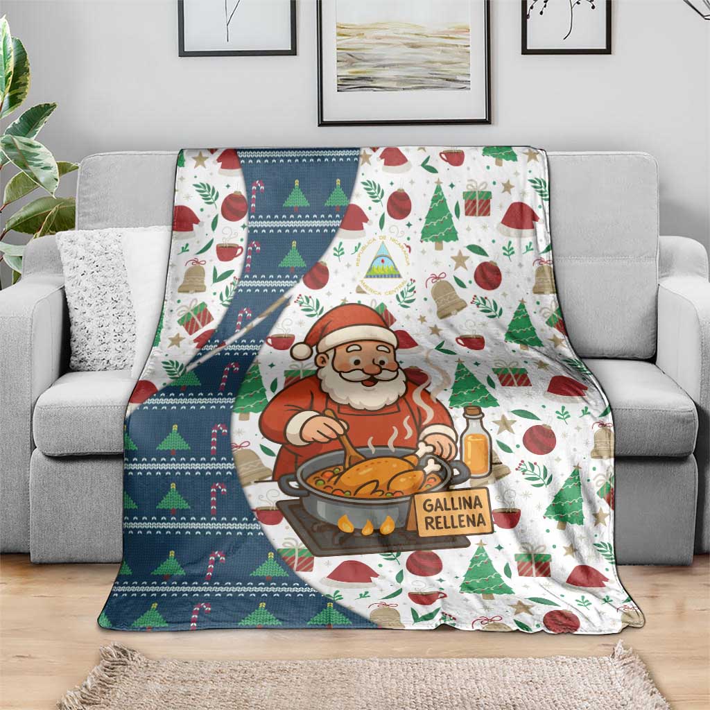 Nicaragua Christmas Blanket with Santa Cooking Gallina Rellena Tree Flag and Festive Icons Design - Wonder Print Shop