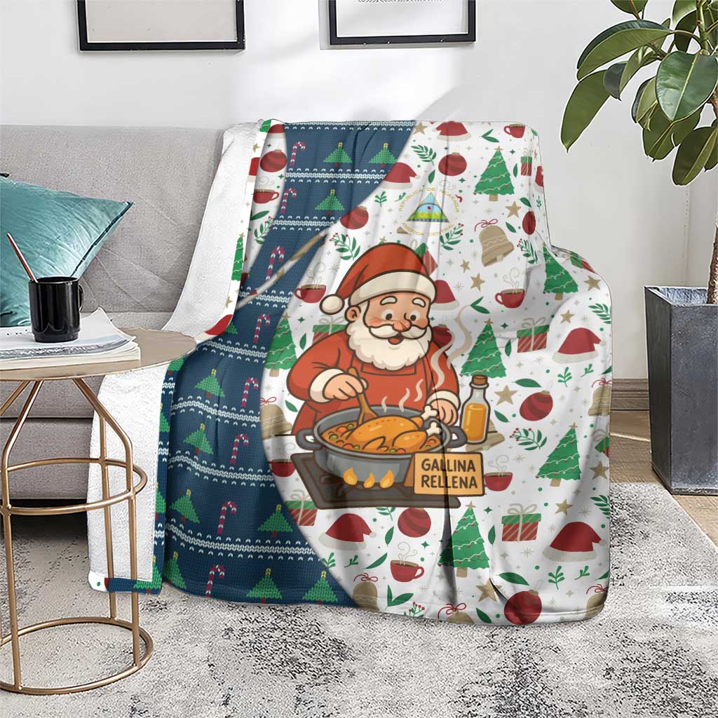 Nicaragua Christmas Blanket with Santa Cooking Gallina Rellena Tree Flag and Festive Icons Design - Wonder Print Shop