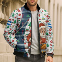 Nicaragua Christmas Bomber Puffer Jacket with Santa Cooking Gallina Rellena Tree Flag and Festive Icons Design - Wonder Print Shop