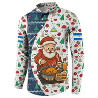 Nicaragua Christmas Button Sweatshirt with Santa Cooking Gallina Rellena Tree Flag and Festive Icons Design - Wonder Print Shop
