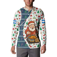 Nicaragua Christmas Button Sweatshirt with Santa Cooking Gallina Rellena Tree Flag and Festive Icons Design - Wonder Print Shop