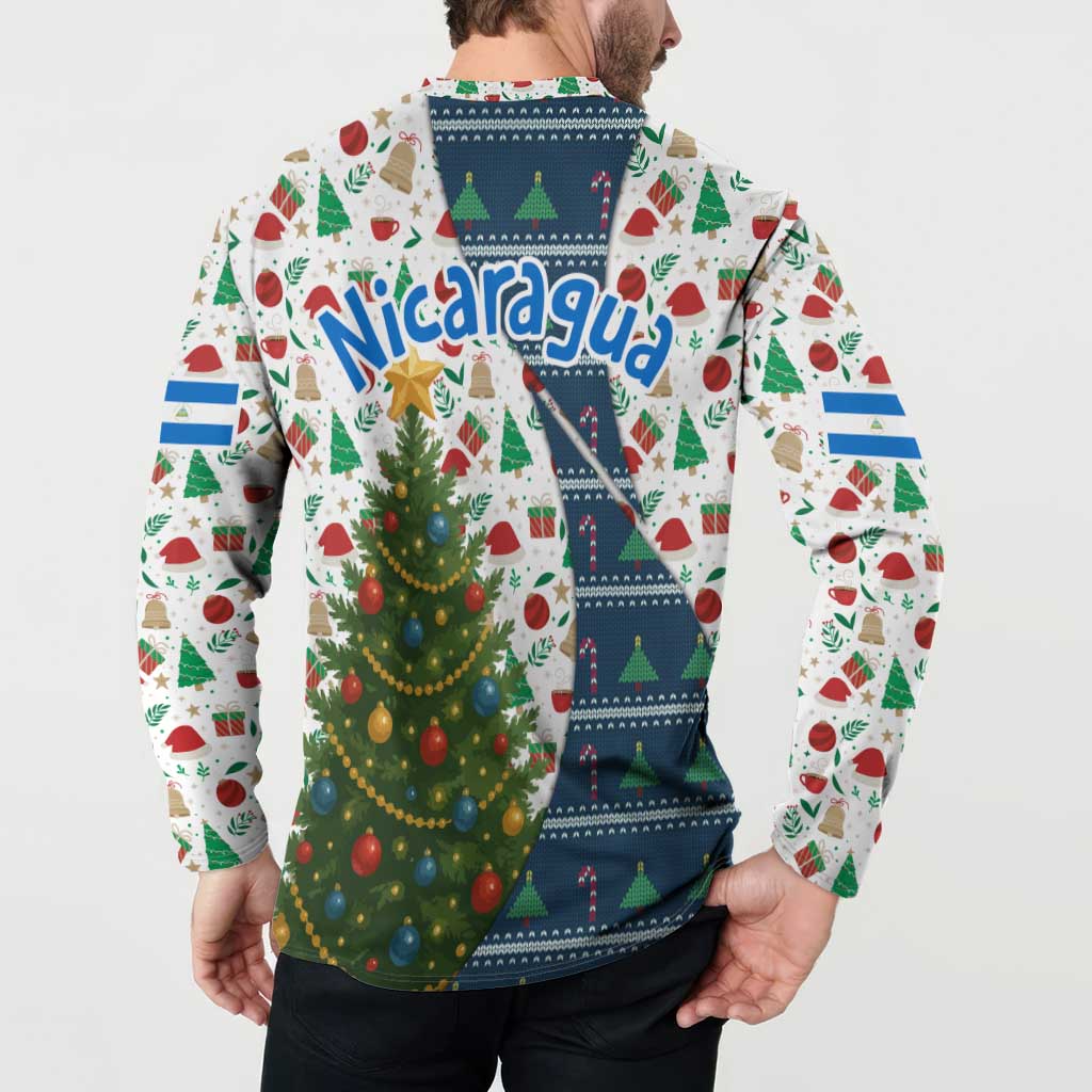 Nicaragua Christmas Button Sweatshirt with Santa Cooking Gallina Rellena Tree Flag and Festive Icons Design - Wonder Print Shop