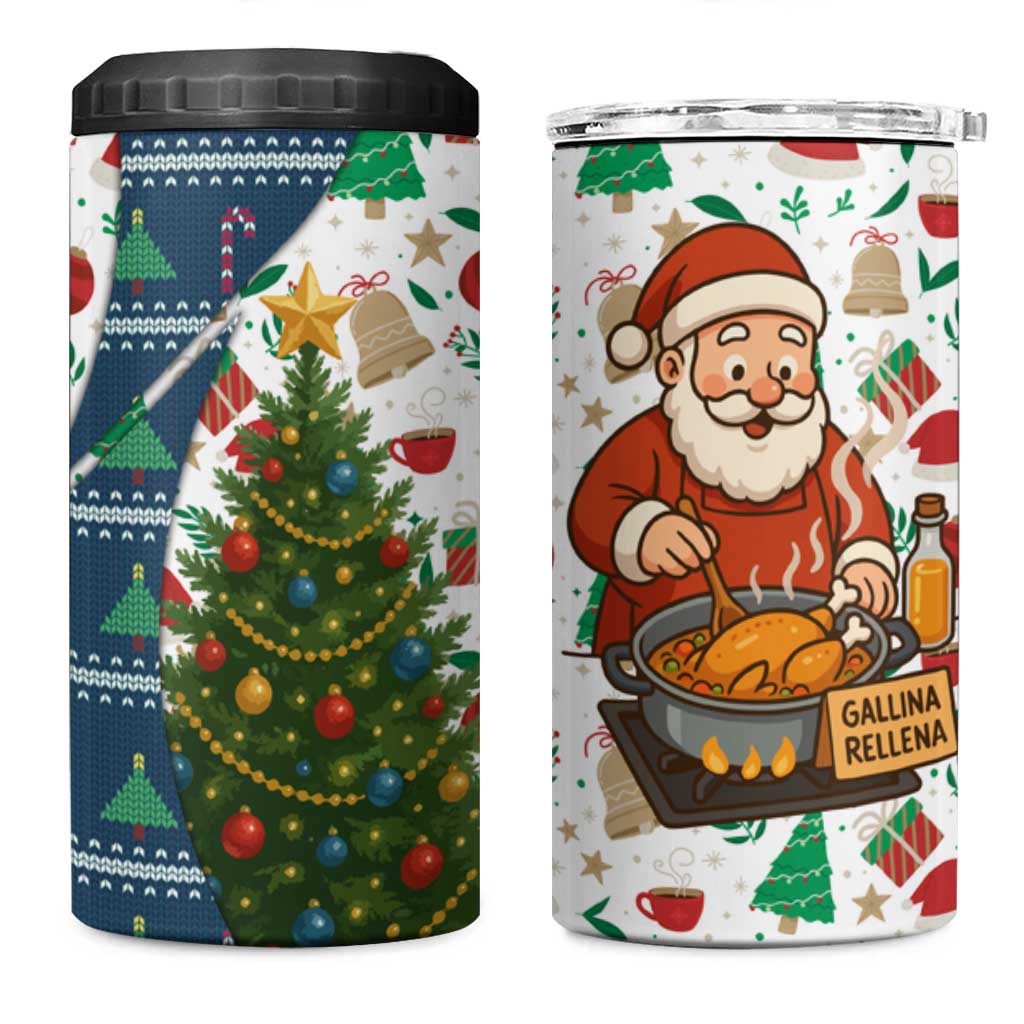Nicaragua Christmas 4 in 1 Can Cooler Tumbler with Santa Cooking Gallina Rellena Tree Flag and Festive Icons Design - Wonder Print Shop
