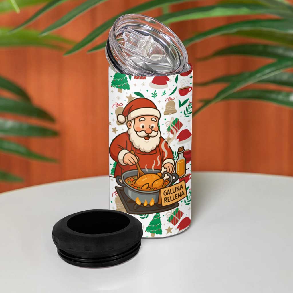 Nicaragua Christmas 4 in 1 Can Cooler Tumbler with Santa Cooking Gallina Rellena Tree Flag and Festive Icons Design - Wonder Print Shop