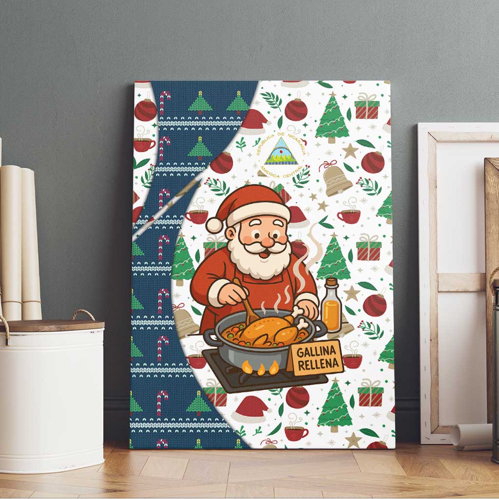 Nicaragua Christmas Canvas Wall Art with Santa Cooking Gallina Rellena Tree Flag and Festive Icons Design - Wonder Print Shop
