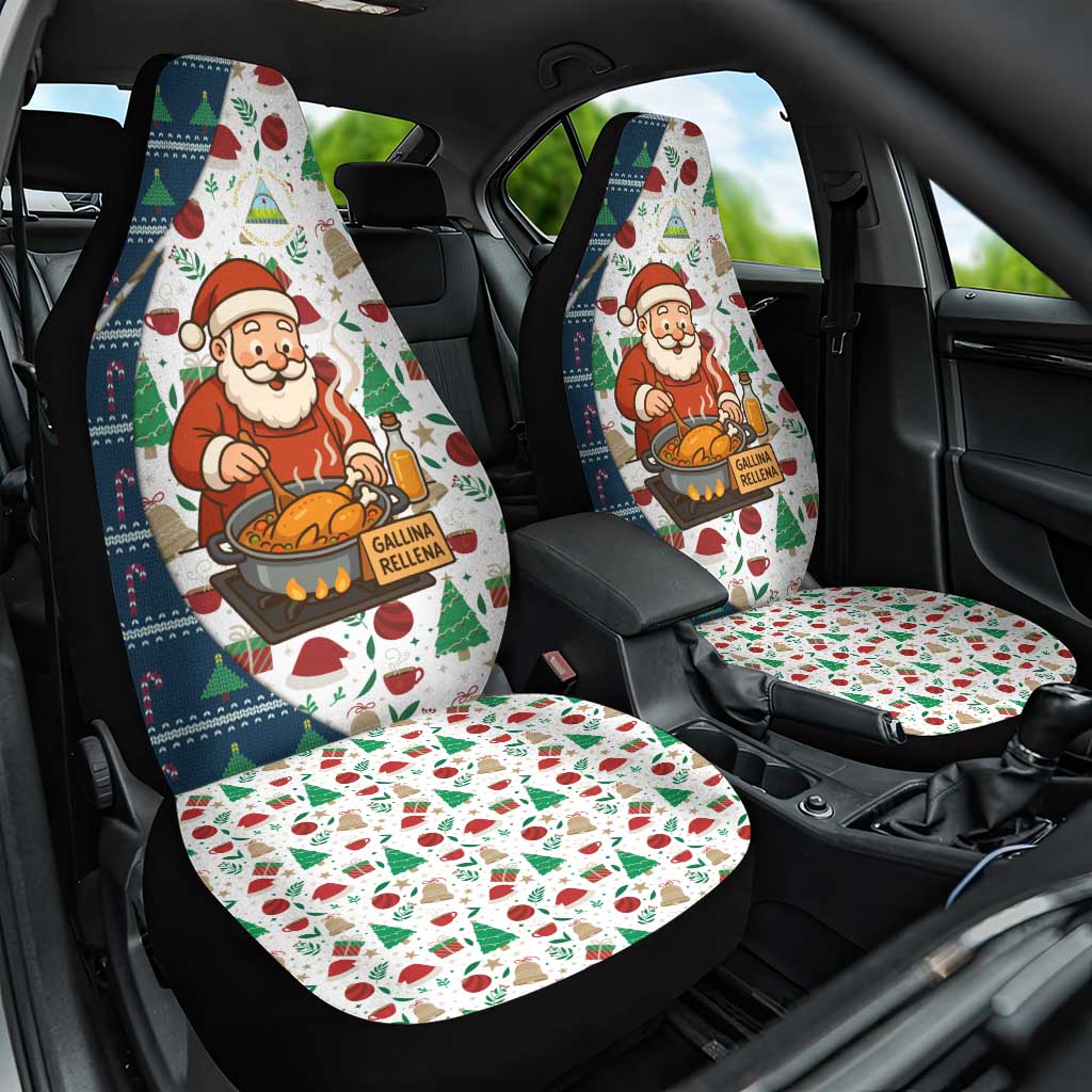 Nicaragua Christmas Car Seat Cover with Santa Cooking Gallina Rellena Tree Flag and Festive Icons Design - Wonder Print Shop