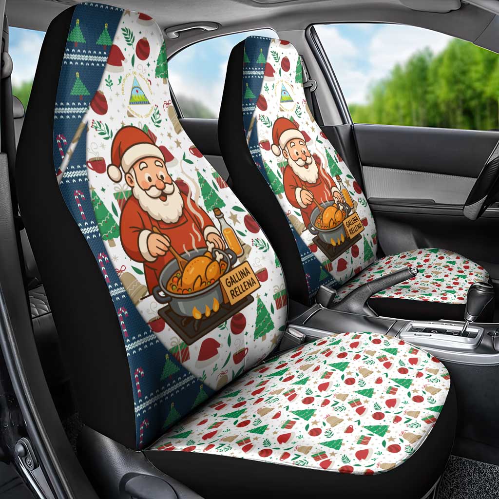 Nicaragua Christmas Car Seat Cover with Santa Cooking Gallina Rellena Tree Flag and Festive Icons Design - Wonder Print Shop