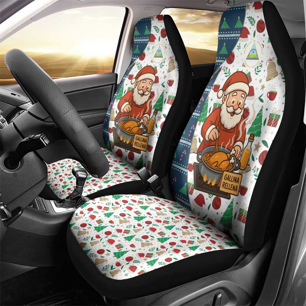 Nicaragua Christmas Car Seat Cover with Santa Cooking Gallina Rellena Tree Flag and Festive Icons Design - Wonder Print Shop