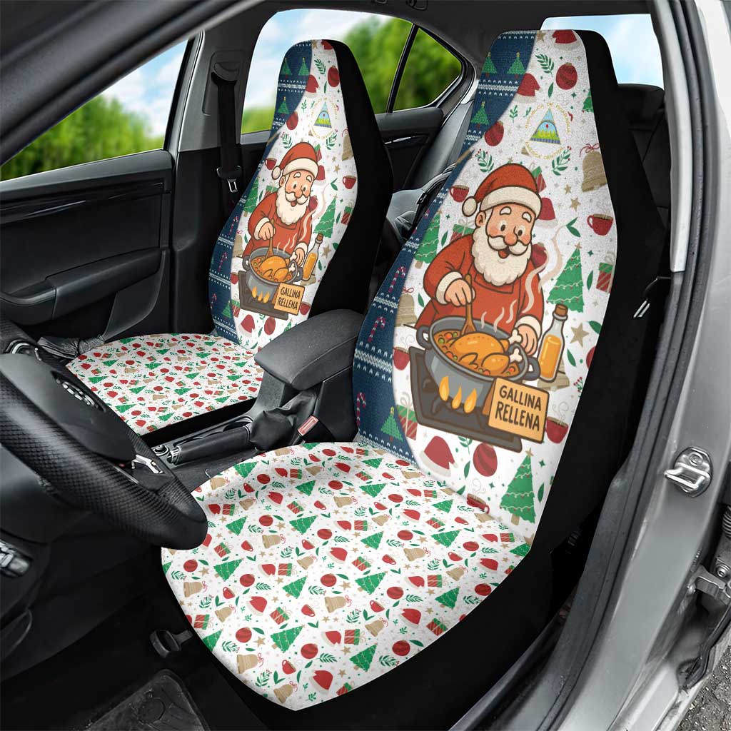 Nicaragua Christmas Car Seat Cover with Santa Cooking Gallina Rellena Tree Flag and Festive Icons Design - Wonder Print Shop