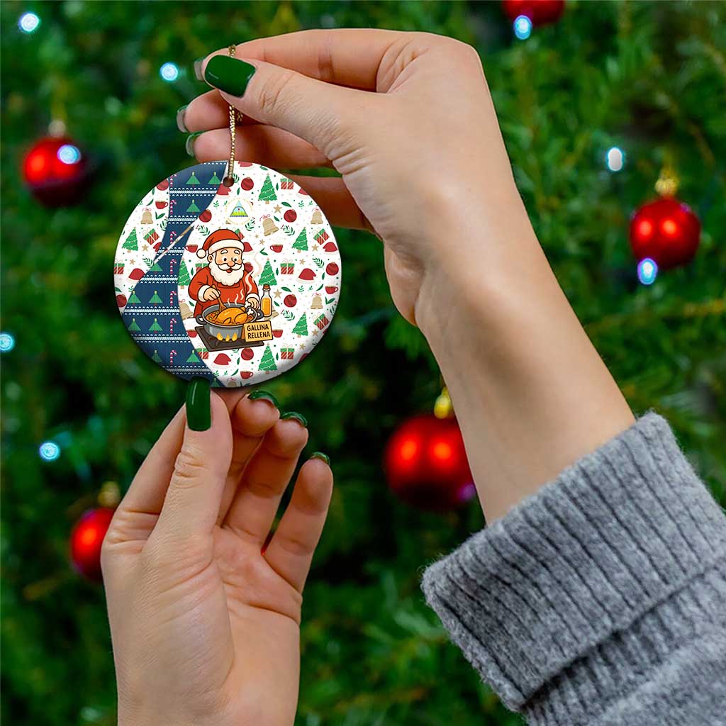 Nicaragua Christmas Ceramic Ornament with Santa Cooking Gallina Rellena Tree Flag and Festive Icons Design - Wonder Print Shop
