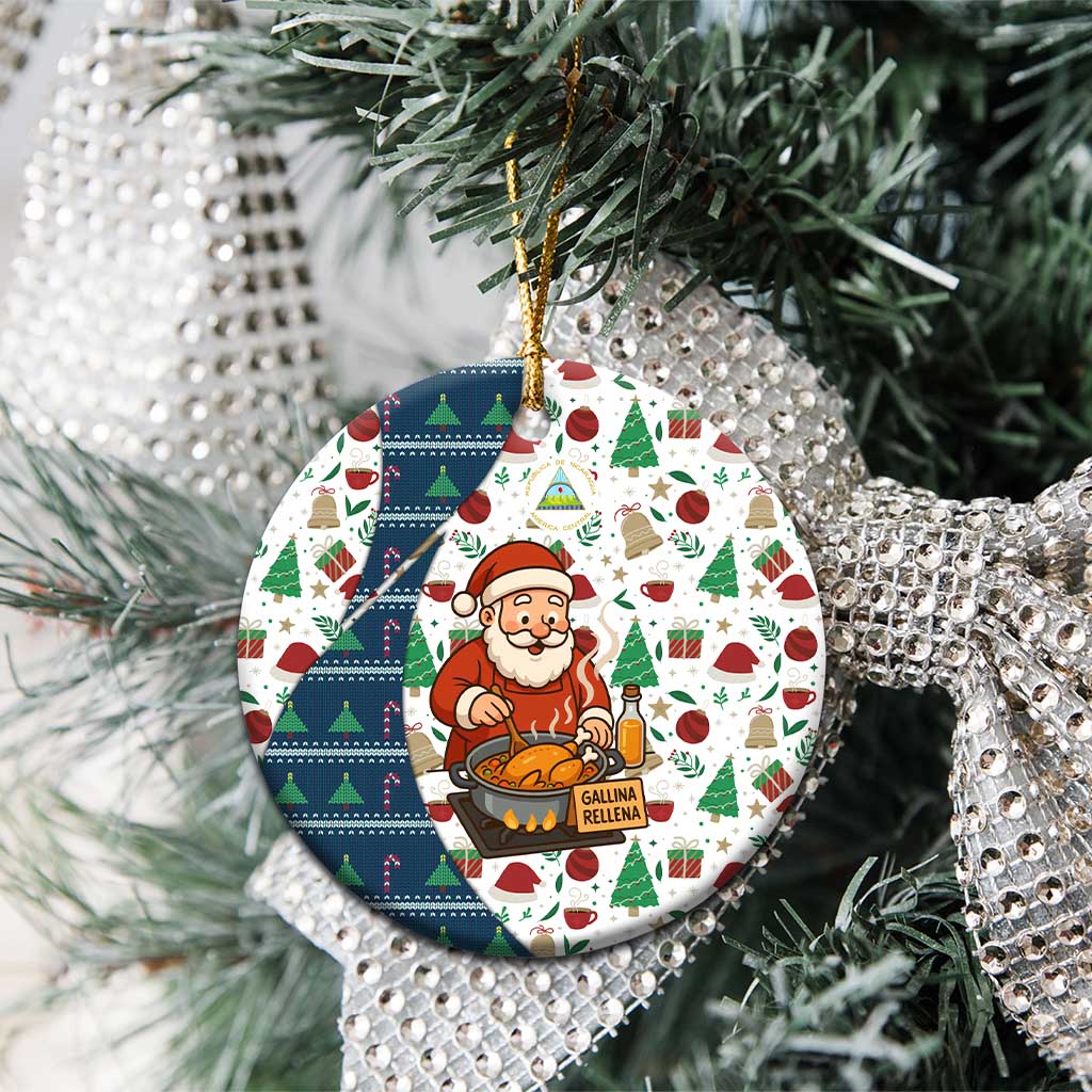 Nicaragua Christmas Ceramic Ornament with Santa Cooking Gallina Rellena Tree Flag and Festive Icons Design - Wonder Print Shop