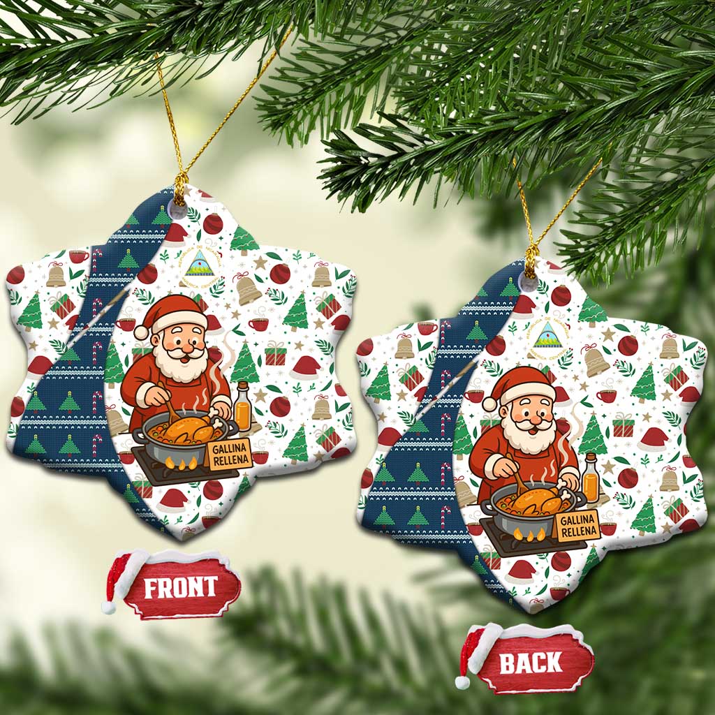 Nicaragua Christmas Ceramic Ornament with Santa Cooking Gallina Rellena Tree Flag and Festive Icons Design - Wonder Print Shop