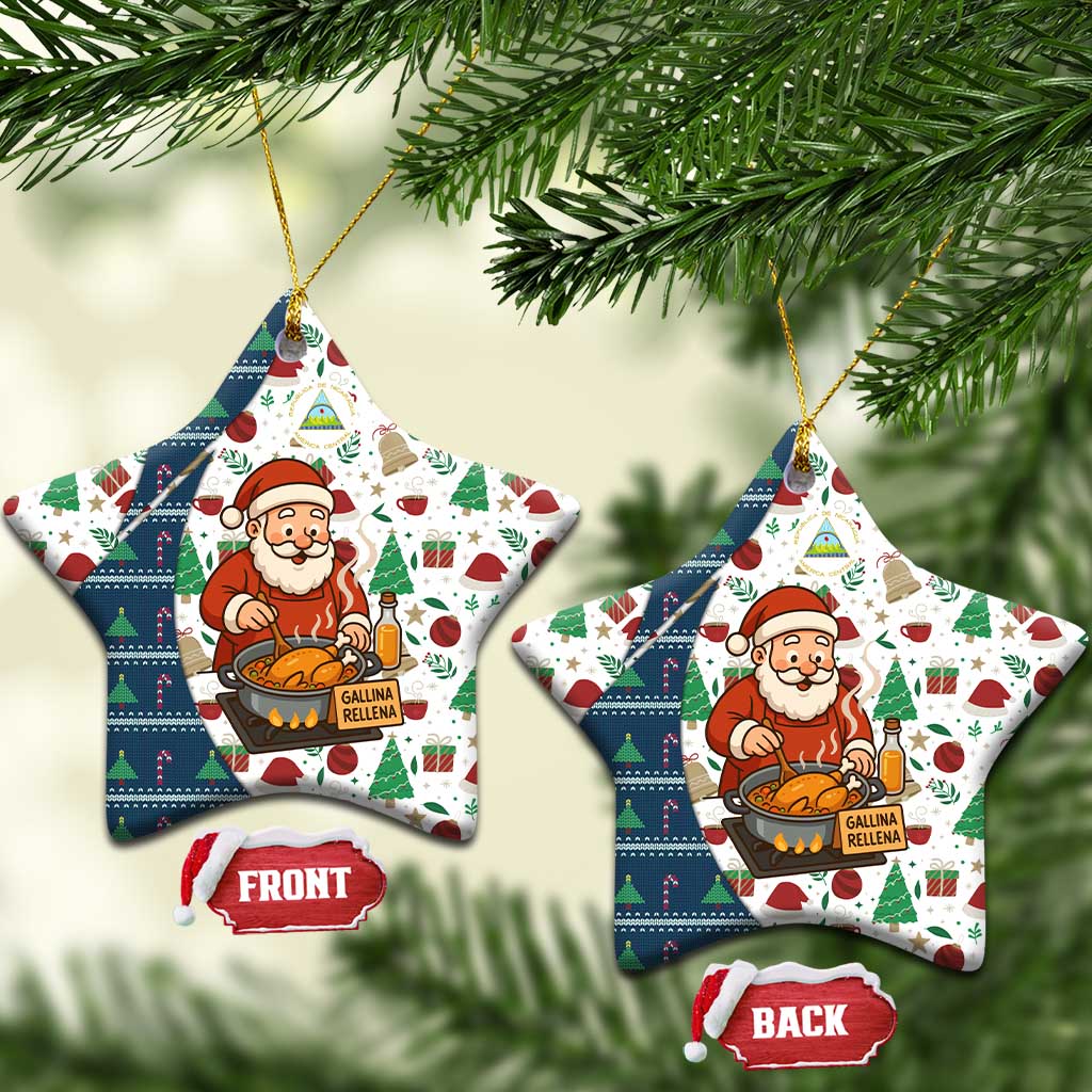 Nicaragua Christmas Ceramic Ornament with Santa Cooking Gallina Rellena Tree Flag and Festive Icons Design - Wonder Print Shop
